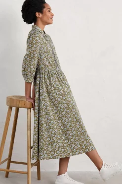 Seasalt Cornwall Dresses<3/4 True Letter Dress Naive Carving Fern Moss