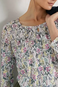 Seasalt Cornwall Tops<Appletree 3/4 Sleeve Top Floral Moor Chalk