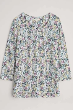 Seasalt Cornwall Tops<Appletree 3/4 Sleeve Top Floral Moor Chalk