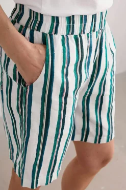 Seasalt Cornwall Trousers & Shorts<Aviso Printed Linen Shorts River Stripe Chalk