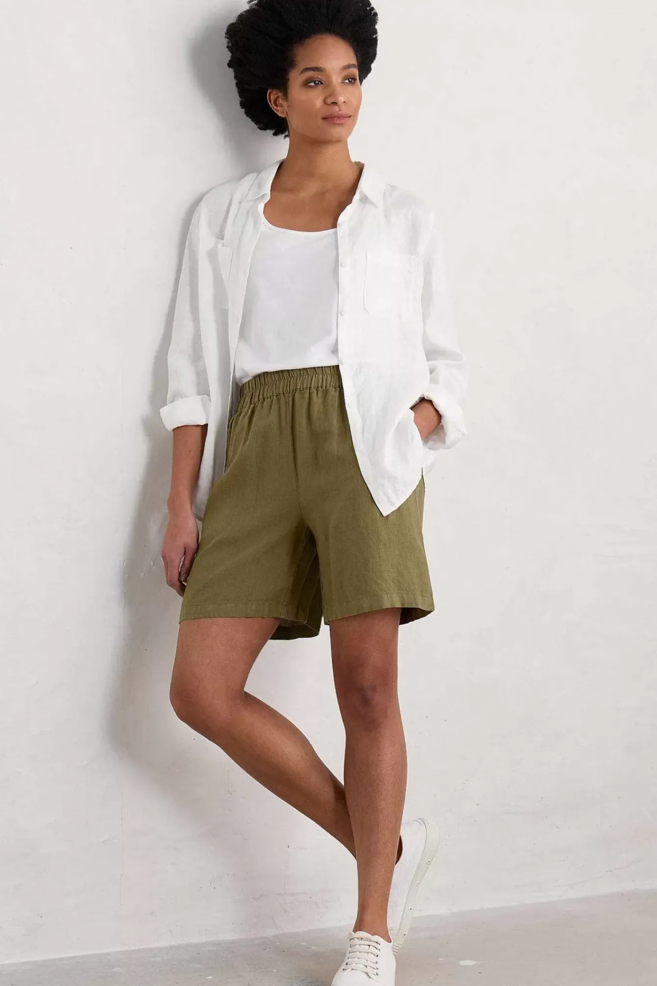 Seasalt Cornwall Trousers & Shorts<Aviso Wide Leg Linen Shorts Fern Moss