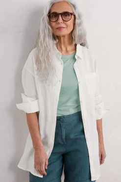 Seasalt Cornwall Tops<Beach Road Longline Linen Shirt Chalk