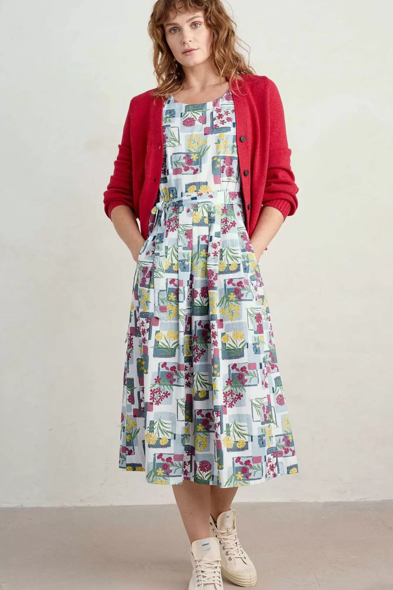 Seasalt Cornwall Dresses<Belle Fit-And-Flare Midi Dress Floral Postcards Chalk