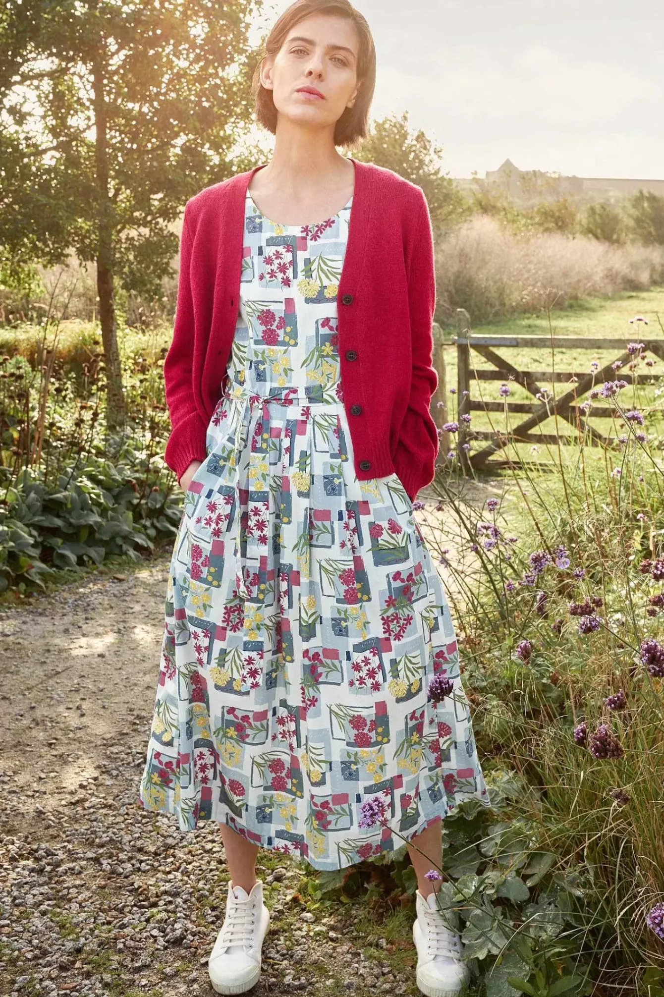 Seasalt Cornwall Dresses<Belle Fit-And-Flare Midi Dress Floral Postcards Chalk
