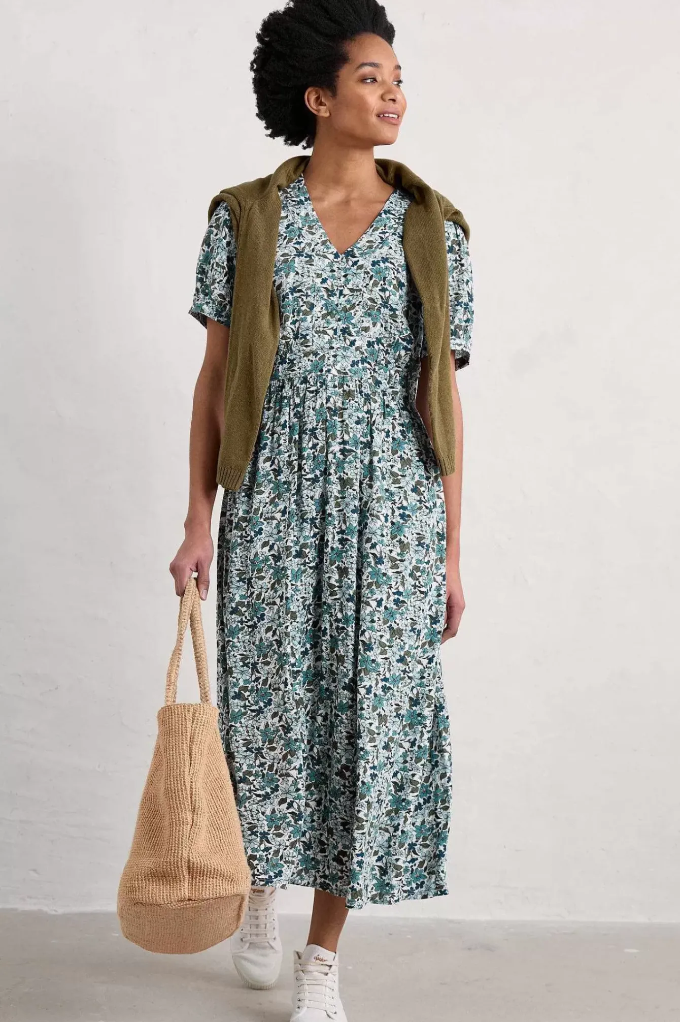 Seasalt Cornwall Dresses<Birch Leaf Midaxi Tea Dress Anemone Vintage Reflection