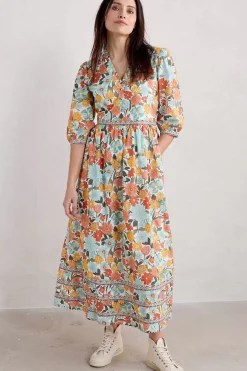 Seasalt Cornwall Dresses<Blue Hills Border V-Neck Floral Dress Flowering Blooms Chalk