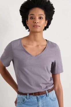 Seasalt Cornwall Tops<Burdock Organic Cotton V-Neck T-Shirt (Gots) Grape Thistle