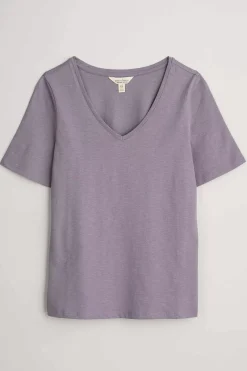 Seasalt Cornwall Tops<Burdock Organic Cotton V-Neck T-Shirt (Gots) Grape Thistle