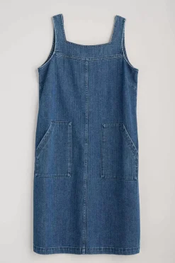 Seasalt Cornwall Dresses<Calican Denim Pinafore Dress Mid Wash Grain