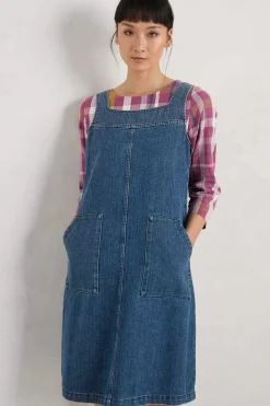Seasalt Cornwall Dresses<Calican Denim Pinafore Dress Mid Wash Grain