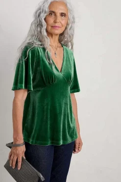 Seasalt Cornwall Tops<Capsule V-Neck Velvet Top Evergreen
