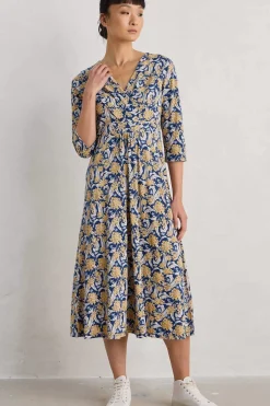 Seasalt Cornwall Dresses<Chapelle 3/4 Sleeve Jersey Dress (Gots) Woodland Garlic Marine