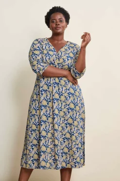 Seasalt Cornwall Dresses<Chapelle 3/4 Sleeve Jersey Dress (Gots) Woodland Garlic Marine