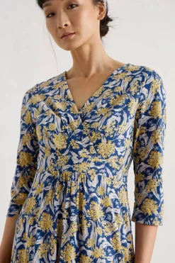 Seasalt Cornwall Dresses<Chapelle 3/4 Sleeve Jersey Dress (Gots) Woodland Garlic Marine