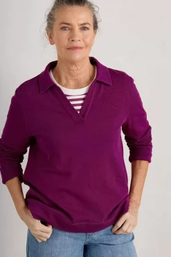 Seasalt Cornwall Tops<Clear Wing V-Neck Collared Sweatshirt Cassis