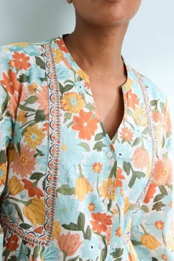 Seasalt Cornwall Tunics<Dragonfly V-Neck Tunic (Gots) Flowering Blooms Chalk