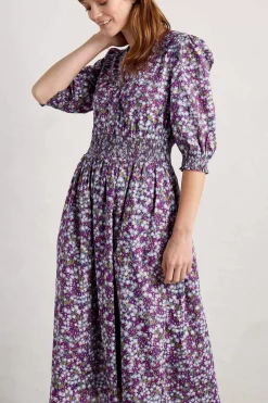 Seasalt Cornwall Dresses<Fawn Organic Cotton Waisted Midi Dress Heather Fields Verbena