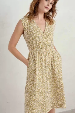 Seasalt Cornwall Dresses<Faye Sleeveless Mock Wrap Dress Hedge Mark Ditsy Pear