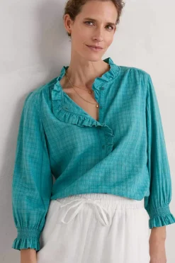 Seasalt Cornwall Tops<Feather Star Checked Top Tidepool