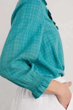 Seasalt Cornwall Tops<Feather Star Checked Top Tidepool