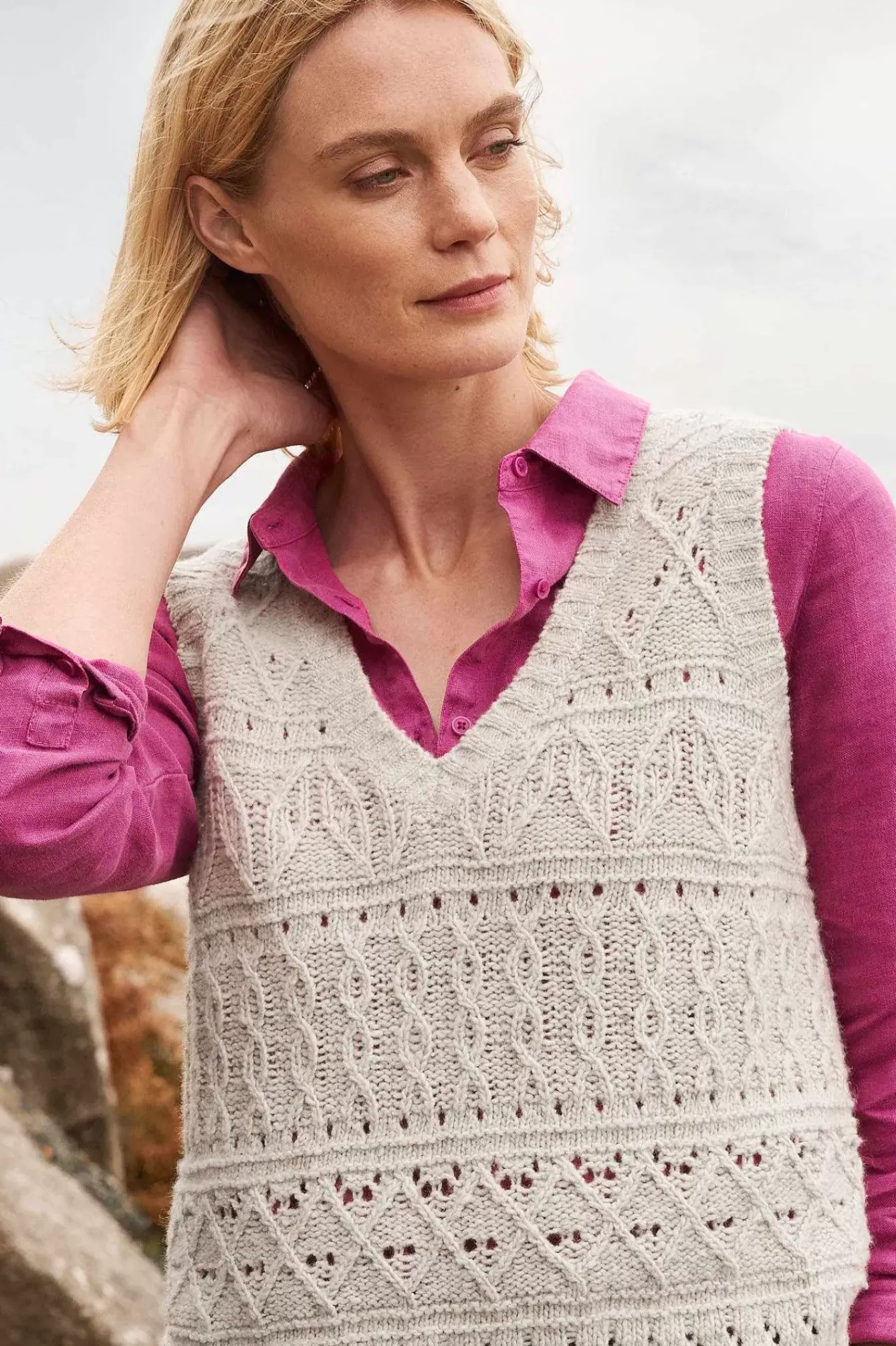 Seasalt Cornwall Knitwear<Feock Merino Blend V-Neck Knitted Vest Aran
