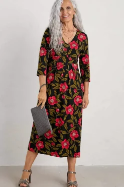 Seasalt Cornwall Dresses<Flower Bud Jersey V- Neck Midi Dress Mary Rose Floral Onyx
