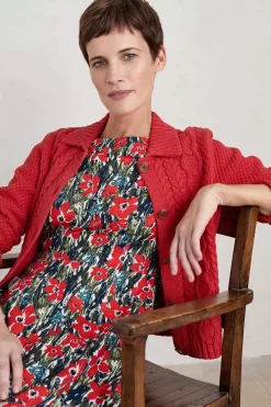 Seasalt Cornwall Knitwear<Forest Ridge Cable Knit Collared Cardigan Tomato