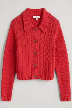 Seasalt Cornwall Knitwear<Forest Ridge Cable Knit Collared Cardigan Tomato