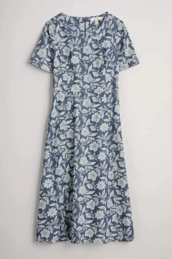 Seasalt Cornwall Dresses<Fox Path Printed Chambray Dress Stone Flower Indigo
