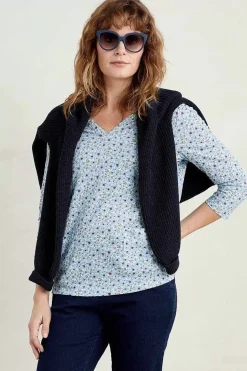 Seasalt Cornwall Tops<Gypsophilia Notch Neck Top Shaded Flowers Chalk