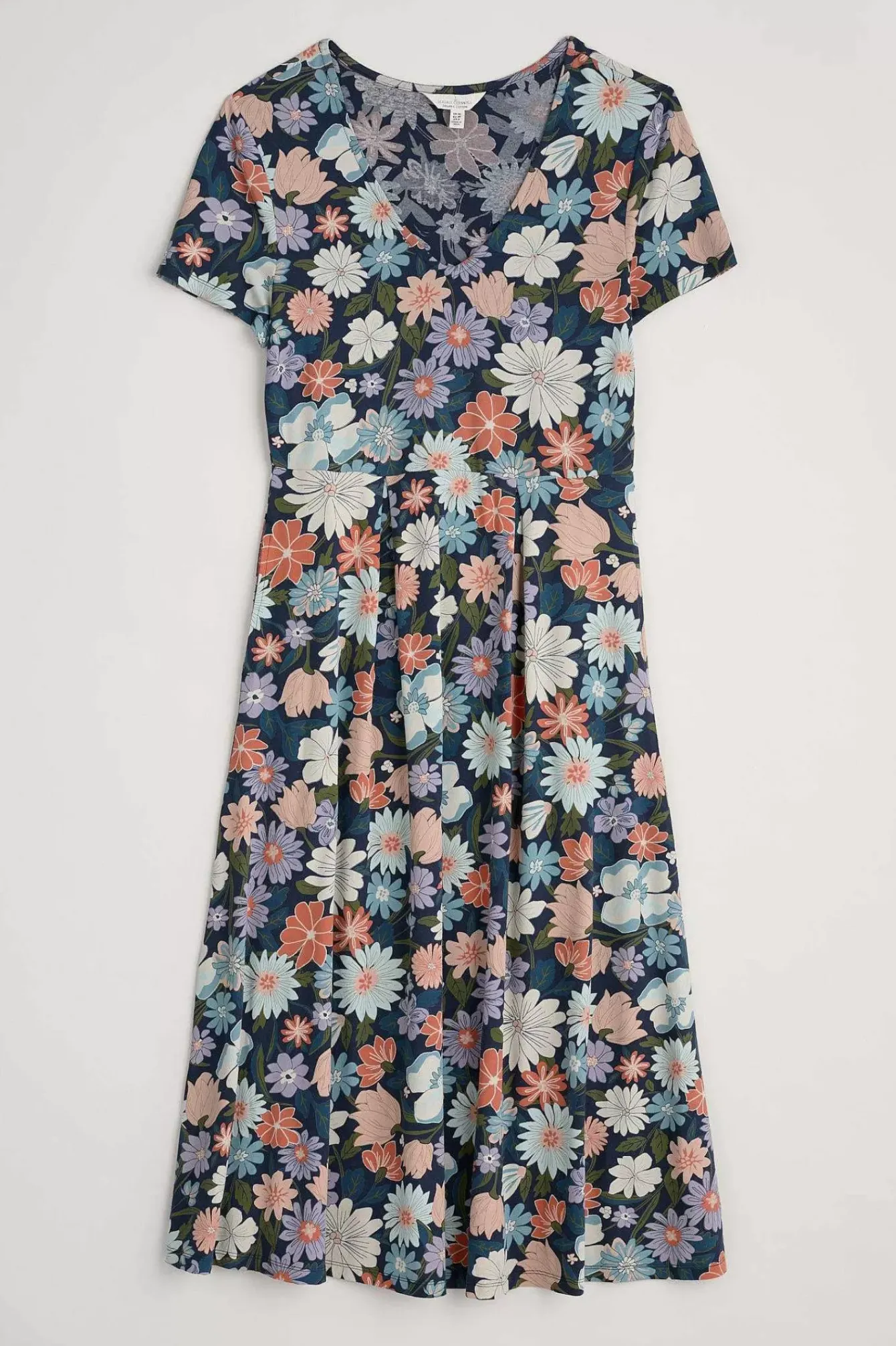 Seasalt Cornwall Dresses<Helena Short Sleeve V-Neck Midi Dress Flowering Blooms Maritime