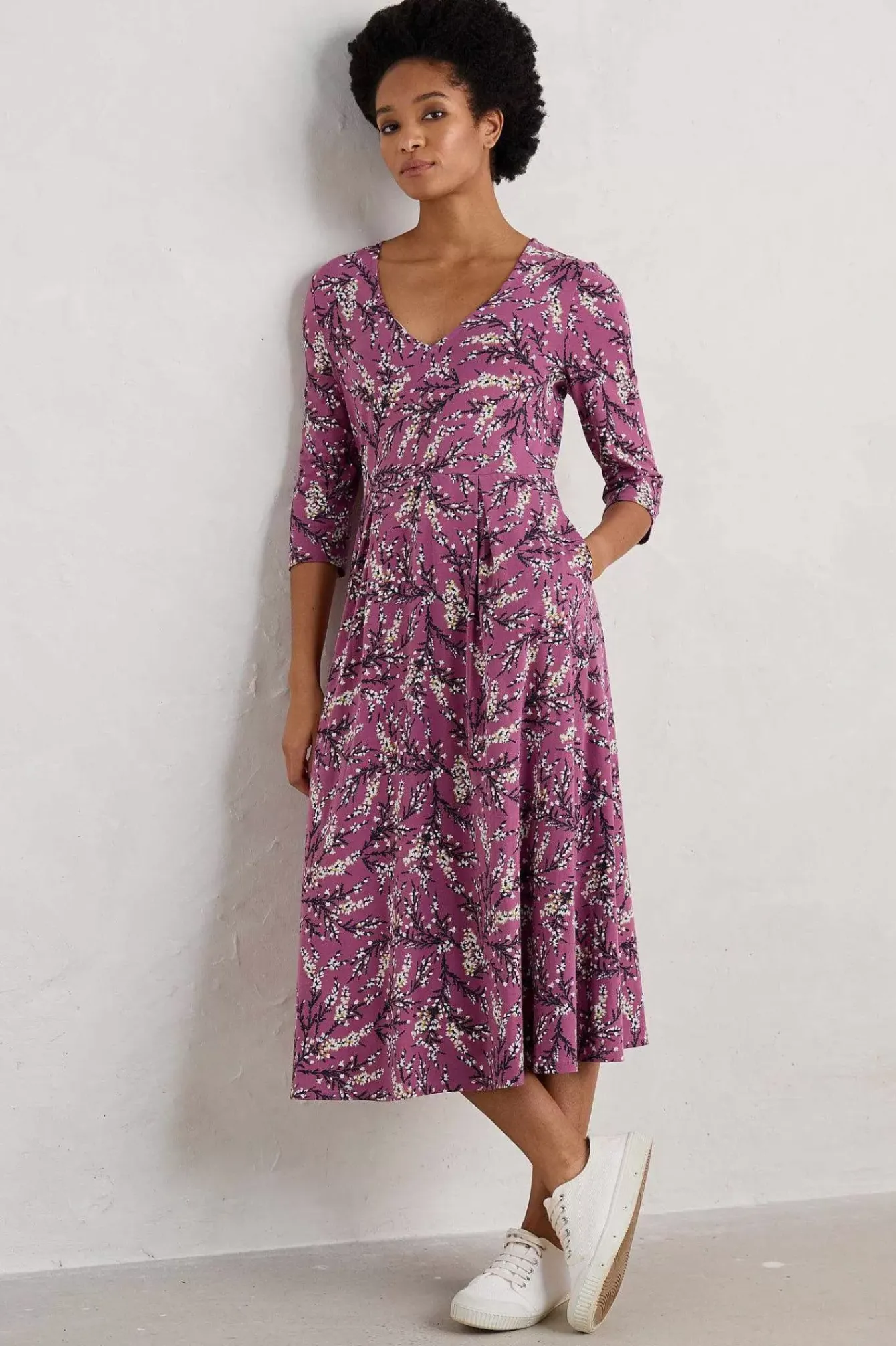 Seasalt Cornwall Dresses<Helena V-Neck Jersey Midi Dress (Gots) Heather Sketch Buddleia