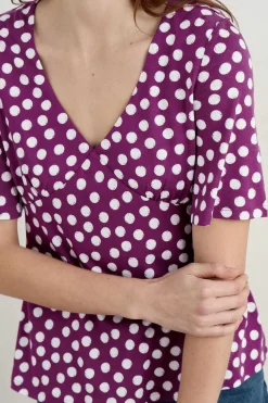 Seasalt Cornwall Tops<Herb Garden Angel Sleeve V-Neck Top Crayon Spot Cassis