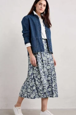 Seasalt Cornwall Skirts<Jamboree Chambray Midi Skirt Stone Flower Indigo