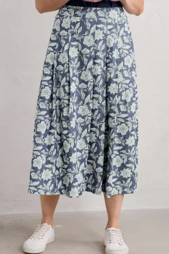 Seasalt Cornwall Skirts<Jamboree Chambray Midi Skirt Stone Flower Indigo