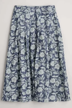 Seasalt Cornwall Skirts<Jamboree Chambray Midi Skirt Stone Flower Indigo