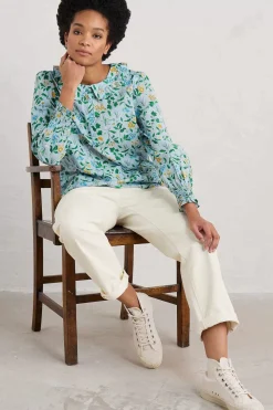 Seasalt Cornwall Tops<Last Leaf Printed Organic Cotton Top (Gots) Fresh Blooms Blue Fog