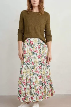 Seasalt Cornwall Skirts<Lethlean Pleated Maxi Skirt Painterly Field Chalk