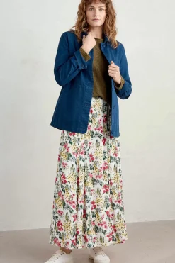 Seasalt Cornwall Skirts<Lethlean Pleated Maxi Skirt Painterly Field Chalk
