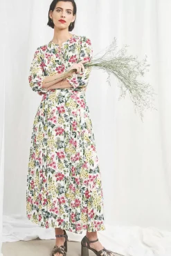 Seasalt Cornwall Skirts<Lethlean Pleated Maxi Skirt Painterly Field Chalk