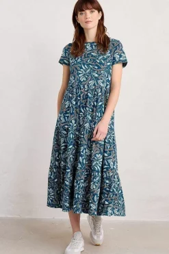 Seasalt Cornwall Dresses<Line Strokes Short Sleeve Dress (Gots) Flowing Reeds Raincloud