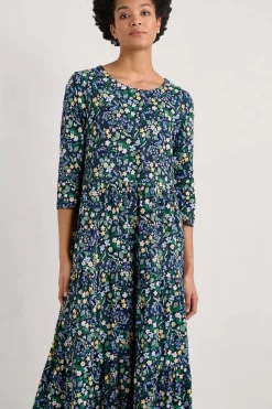 Seasalt Cornwall Dresses<Line Strokes Tiered Jersey Dress (Gots) Woodland Carpet Maritime