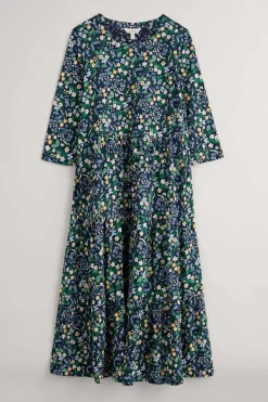 Seasalt Cornwall Dresses<Line Strokes Tiered Jersey Dress (Gots) Woodland Carpet Maritime