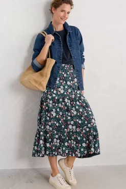 Seasalt Cornwall Skirts<Line Strokes Tiered Midi Skirt Creekside Floral Maritime