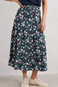 Seasalt Cornwall Skirts<Line Strokes Tiered Midi Skirt Creekside Floral Maritime