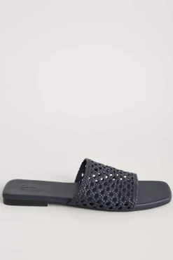 Seasalt Cornwall Sandals<Lost Cove Flat Leather Mule Sandals Inkwell