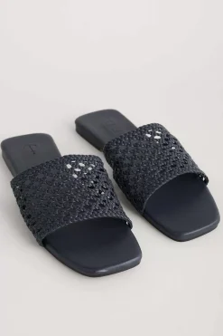 Seasalt Cornwall Sandals<Lost Cove Flat Leather Mule Sandals Inkwell