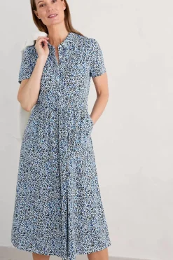 Seasalt Cornwall Dresses<Mainland Jersey Midi Dress Seaweed Floral Chalk