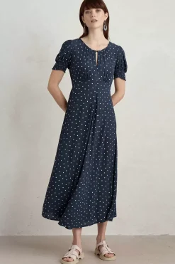 Seasalt Cornwall Dresses<Marsh Violet Short Sleeve Empire Line Dress Little Sponge Spot Maritime