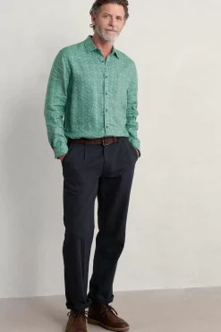 Seasalt Cornwall Shirts<Men's Anthony Printed Linen Shirt Sewn Geo Hepworth Green